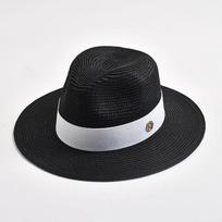 Naujos vasarinės šiaudinės skrybėlės moterims, vyrams Panama Kelioninė Paplūdimio Apsauginė nuo saulės Skrybėlė Su juostele Dekoracija Elegantiška Prabangi Jazz skrybėlė 56-58CM black