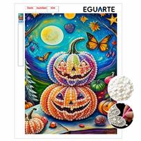 Frameless Pearl Painting Kit Halloween Pumpkin Butterfly Pattern DIY Shiny Bead Canvas Creative Leisure Craft Home Decor Gift for Adults 30x40cm