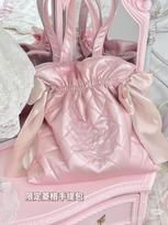 Flower Knows Limited Edit makeup tool Pink Lattice Handbag Strawberry Rococo Series  with Mini Mirror Charm