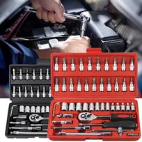 Professional Car Repair Tool Set Motorcycle Toolbox Set 46-piece Set Car Repair Kit Ratchet Wrench Set Sockets Auto Repair Tools raudona