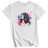 Springer Spaniel Rainbow Watercolor Portrait Dog Lover T-Shirt M