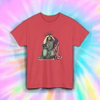 Crying Statue of Liberty Shirt Sad American Flag Protest Political Graphic Tee M