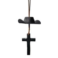 Cowboy Hat Car Ornament Love Cross Rearview Mirror Decoration Car Interior Accessories  Women Gifts juoda