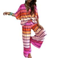 Women's 2 Piece Outfit Set Batwing Sleeve V Neck Top Drawstring S
