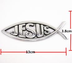 3D Automobilio lipdukas Sidabriniai Jėzaus žuvies emblemos Krikščioniškas simbolis