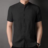 Summer Men's Shirt Shor Sleeve Breathable Solid Color Tops Henley Neck Lightweight Stylish Slim Fit Simple Male Casual Shirts S juoda