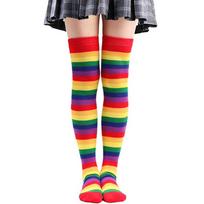 Rainbow Stockings Striped Long Socks Women Thigh High Socks Over The Knee Stockings Ladies Knee High Socks Stocking A3