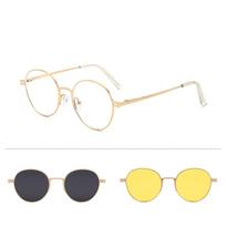 Anti Blue Light Men Prescription Glasses Retro Vintage Round Sunglasses Magnetic Clip On Reading Glasses for Driving No Blue Light 0