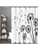 Black and White Dandelion Butterfly Shower Curtain, Bathroom Decorative Shower Curtain, Waterproof Shower Curtain with Hooks W90xH180cm