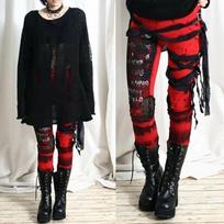 Moteriškos šaunios itin suburtos kelnės Gothic Distressed Punk Tie antblauzdžiai L raudona