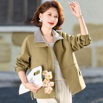 Women's Korean Style Plaid Lapel Color-Block Windbreaker Jacket 2XL