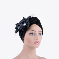 Elegant Women Flowers Turban Bonnet Muslim Head Scarf Hats Party Headwear African Head Tie Nigeria Female Top Hat Wedding 50% juoda