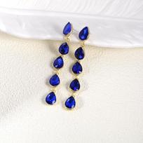 Geometric Water Crystal Drop Earrings For Women Elegant Party Jewelry Blue