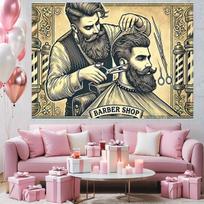 2D flat design 1-piece vintage barber shop theme party backdrop suitable for birthdays and weddings 47.2x31.5inch/120*80cm