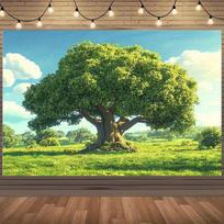 2D plane 1 piece of oak forest scenery blue sky and green grass. Suitable for birthday parties and baptism ceremonies. 47.2x31.5inch/120*80cm