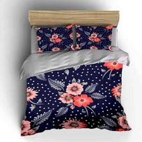 Teal & Coral Mid-Century Floral Pattern  Set of 3, kid's and adults' bedroom decor, Exquisite three-piece bedding set gift 135x200cm