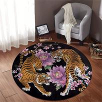 1PcscTiger Print Round Area Rug Indoor Non-Slip Washable Fiber Carpet Soft Comfortable Mat For Bedroom Living Room 60X60cm