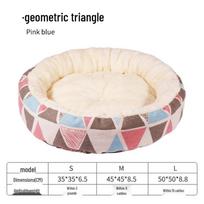 Cozy Cotton Linen Cat Bed - Warm, Easy-to-Clean, Printed Round Nest for Kittens Geometric Triangle