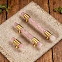 Spalvingas natūralus kristalų gydymo žalias akmuo Marmuras Žalvarinė rankena Paprastas spintos, drabužinės, stalčiaus baldų traukimo rankenėlė (Pink,T-bar L 60mm) rožinė