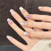 Chinese Style Press-On Nails Set with Elegant Purple Floral Carved Design Reusable Handmade Nail Art Tips 0.1kg&xs