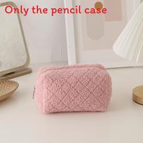 Cute Japanese Style Long Plush Pen Holder With Spacious Storage For Students And Teens rožinė