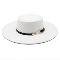 Solid Color Wool Felt Fedoras Jazz Cap 2025 Winter Warm 10CM Wide Brim Flat Top Hats British Style Church Hats 56-58CM