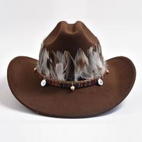 New Vintage Feather Decoration Western Cowboy Hats for Men Women Fashion Wide Brim Church Jazz Hat Sombrero Hombre Caps 58-59cm kava