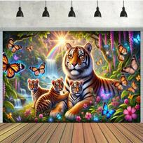 2D flat Tiger Family background cloth perfect for birthday party decorations and outdoor celebrations polyester 47.2x31.5inch/120*80cm