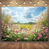 2D plane 1 piece of colorful nebula flower field floral background party banner dreamy and romantic bedroom and living room 47.2x31.5inch/120*80cm