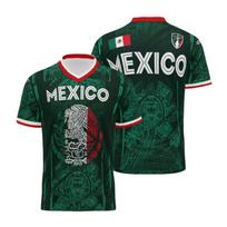 2026 Mexico City national football team jersey, retro Aztec logo jersey, men's summer V-neck short-sleeved sports T-shirt, unisex style. XXS žalia