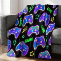 Retro Game Controller Neon Pattern Flannel Blanket Soft Throw Blanket for Gamer Bedroom Couch Sofa Travel Gift Night 3D Print Bl 100cmx150cm