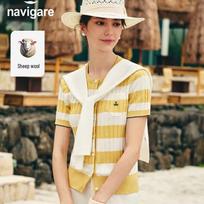 Navigare Women's Retro Cable Knit Short Sleeve Top XL