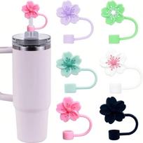 Begonia Flower Straw Cover Cap for Cup 10mm Silicone Straw Tips Lids Reusable Dust-Proof Straw Topper for Party Decor