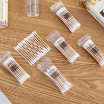 Maišeliuose vienkartiniai dvipusiai medvilniniai tamponai Sanitariniam valymui Medvilniniai tamponai Buitiniam makiažo valymui Ausų valymo medvilniniai tamponai 30-piece pack
