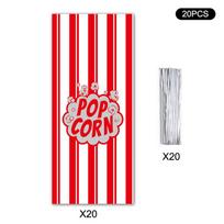 20/50/100Pcs Popcorn Packaging Bag Carnival Stripes Bags With Ties Portable Food Snack Bags Treats Containers Party Supplies