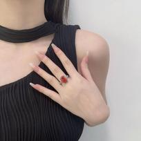 Light Luxury High Carbon Diamond Ring, High-Grade Red Square Diamond Ring, Celebrity Light Luxury Jewelry No. 6