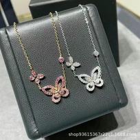 Ben V Gold Pink Diamond Phantom Butterfly Necklace Female Full Diamond Light Luxury Seiko Version Clavicle Chain Thick Gold 18k sidabras