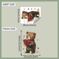 Valentine‘s Day Rose Bear Wall Stickers Romantic and Cute Wall Art for Bedroom and Living Room Home Decor 23x28CM įvairiaspalvis