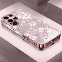 Mielas gėlių raštas, rožinis metalizuotas grūdintas stiklas, telefono dėklas, skirtas iPhone 17 16 15 14 13 12 11 Pro Max 15 Plus 17 Air 17E, dangtelis iPhone17 Pro