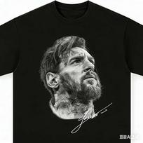 Stilingas juodas Lionelio Messi portreto grafikos atspaudas, laisvalaikio medvilniniai trumpomis rankovėmis marškinėliai moterims ir vyrams XXXL gray