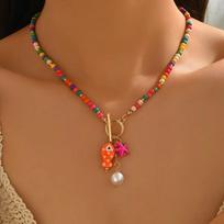 OT Buckle Ceramic Fish Clavicle Chain Dopamine Beaded Choker Trendy Beach Jewelry  Casual Wear spalvota