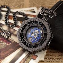 Hexagonal Mechanical Pocket Watch Golden Sliver Bronze Hollow Fob Chain with Box Men and Women Lady Watches Mens Vintage Gifts juoda