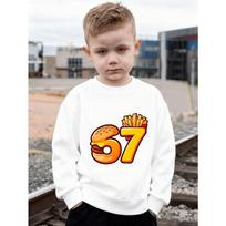 European sizes Crewneck Sweatshirt with Burger And Fries Number 67 Print for Kids Outdoor Play And Casual Wear  Ideal Gift for Kids 110 balta