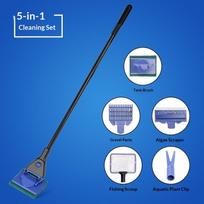 Easy Operation 5 In 1 Aquarium Cleaning Tool Interchangeable Heads Long Handle for Home Aquarium Fish Raising Supply 1 set