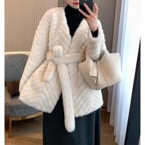 Herringbone Pattern European Mink Velvet Mink Jacket Women's Medium-length Belt Winter New Faux Fur Coat High Quality Coat S balta