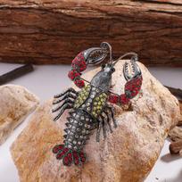 Fashion Style Full Diamond Lobster Brooch, Marine Life Pin Suit Coat Corsage Accessories raudona