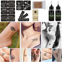 Temporary Tattoos Kit Tattoo Gel Ink Set with Stencils DIY Tattoos Fake Freckles for Women Kids Men juoda