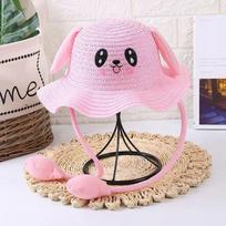 Sunscreen Rabbit Ear Sunshade Straw Hat UPF50+ Ear Moving Bunny Sunshade Hat Bucket Hat Costume Accessories Children Straw Hat smėlis