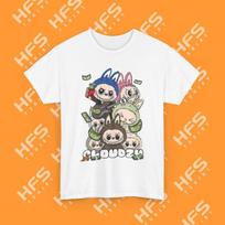 Q versijos Labubu spaudinys trumpomis rankovėmis T-shirt vasarinis universaliai tinkantis T-shirt vyriškas ir moteriškas S