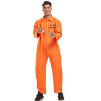 Halloween Men's Adult Orange Prisoner Party Costume onesie uniform suit firefighter suit M oranžinė